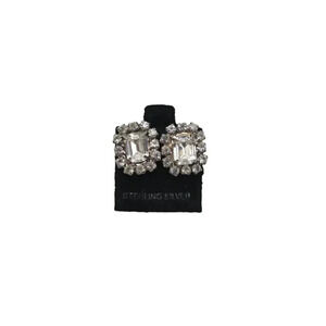 Clear Crystal Rhinestone Studs Earrings Silver Tone Vintage (H)